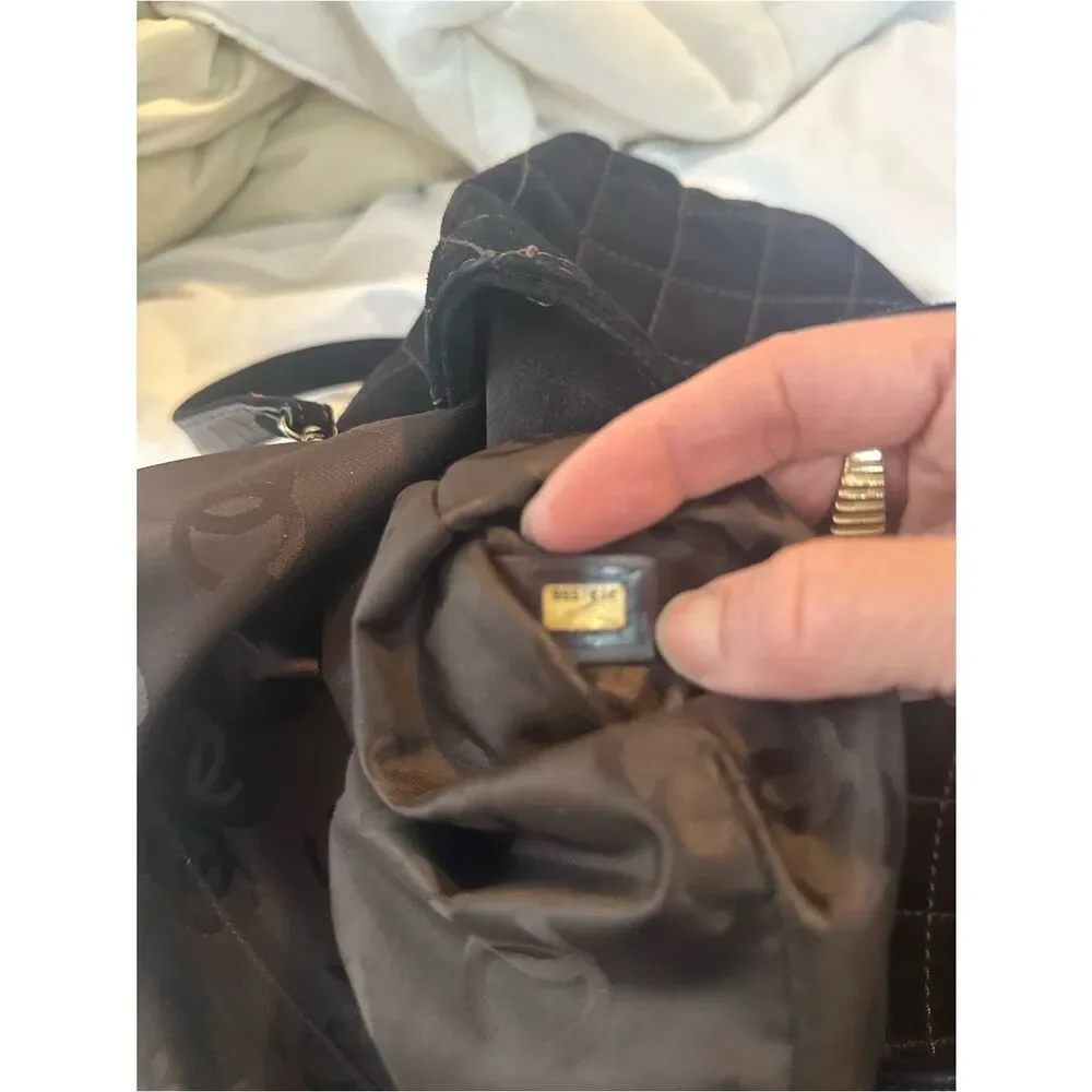 CHANEL dark chocolate Quilted Suede Tote with CC Logo